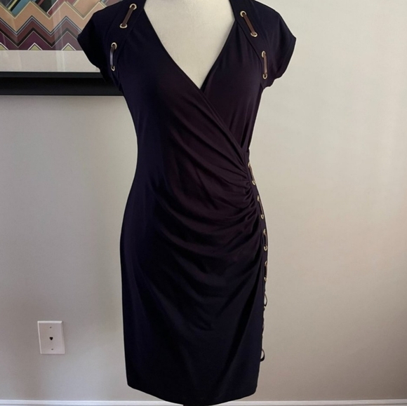 Carmen Marc Valvo Dresses & Skirts - Carmen Marc Valvo Surplice Dress with Leather Accents